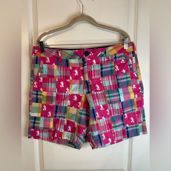 Walt Disney World Women’s Mickey Mouse Madras Plaid Patchwork Shorts Size Large - Picture 1 of 7